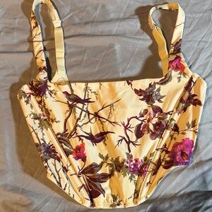 Floral Satin Crop Top in Cream with Purple & Pink Botanicals